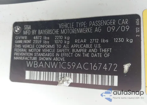 2010 BMW 535I из США, поврежденный, VIN WBANW1C59AC167472